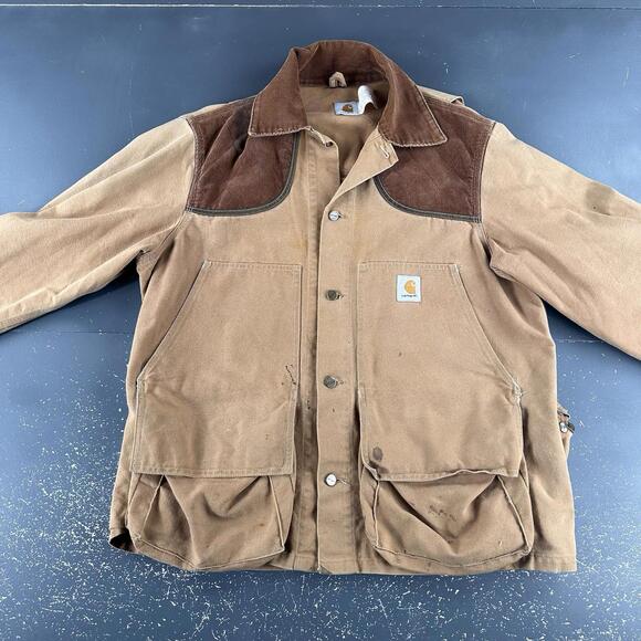 VTG Carhartt Hunting Jacket Men XL Tan Canvas Bird Corduroy Yoked Union Made USA - Picture 3 of 12